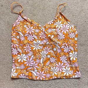 Floral Spaghetti Strap Top - Orange and White